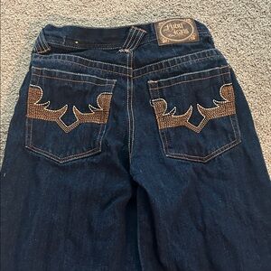 FUBU Kids Dark Blue Jeans with Brown Embroidery